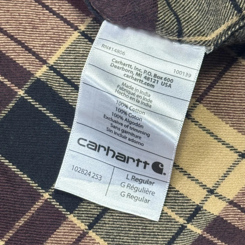 Carhartt Flannel Shirt Men L Multicolor Plaid Long Sleeve Button Cotton Workwear